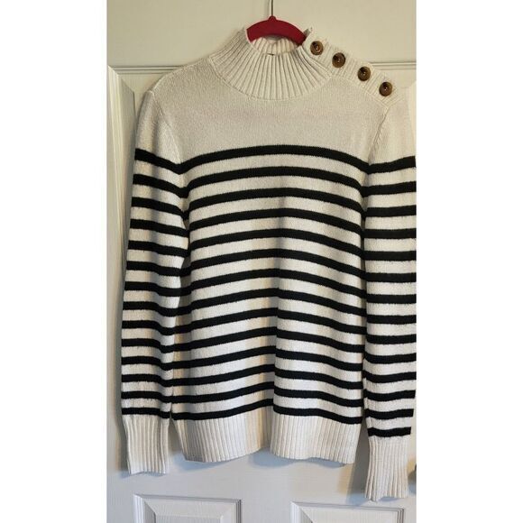 Chaps Woman's Pullover‎ Sweater, White with Black Stripes Size Small - Picture 1 of 8